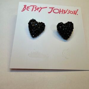 NWT Betsey Johnson Sparkling Black Heart Earrings Jewelry